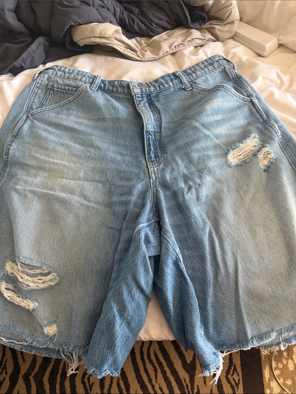 Light Blue Pilcro Anthropologie Distressed Long Denim Shorts - XL